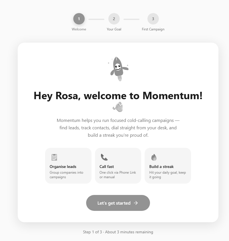 Momentum CRM — relationship-focused CRM welcome screen